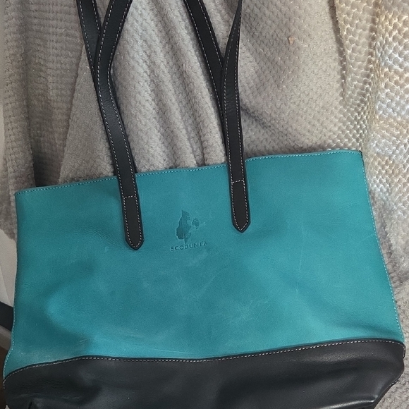Handbags - Teal and Black Women's Tote Bag